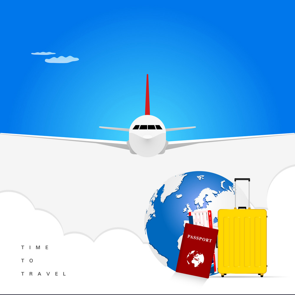 airplane with passport and ticket for background illustration